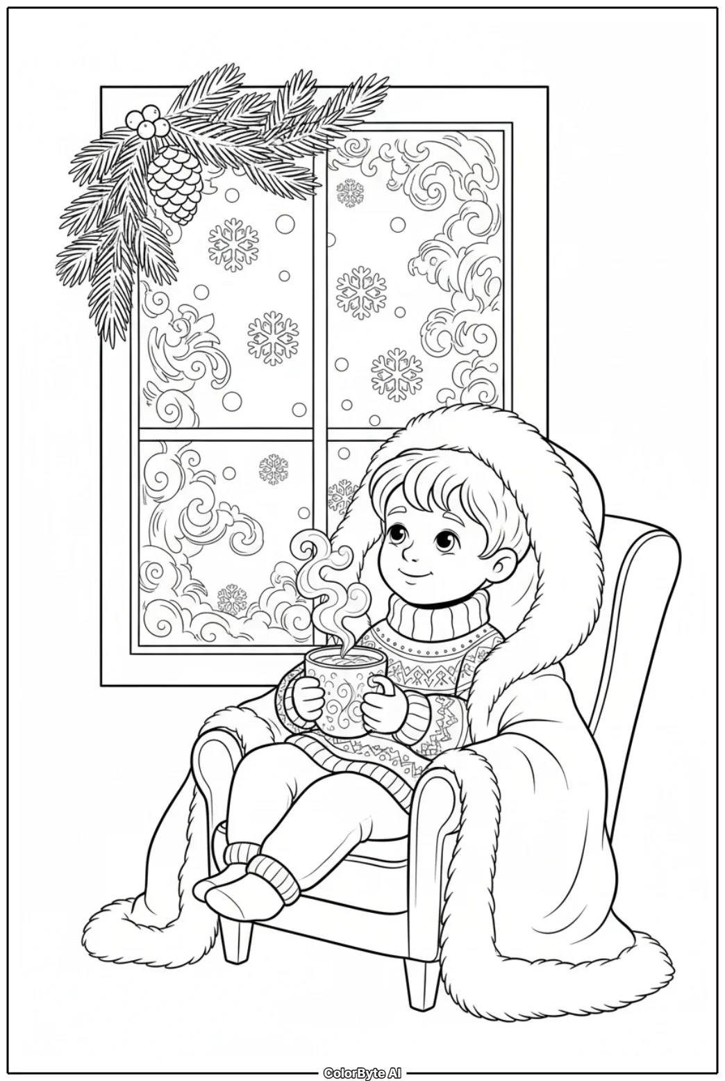 Sipping Hot Cocoa Beside Frosty Window
